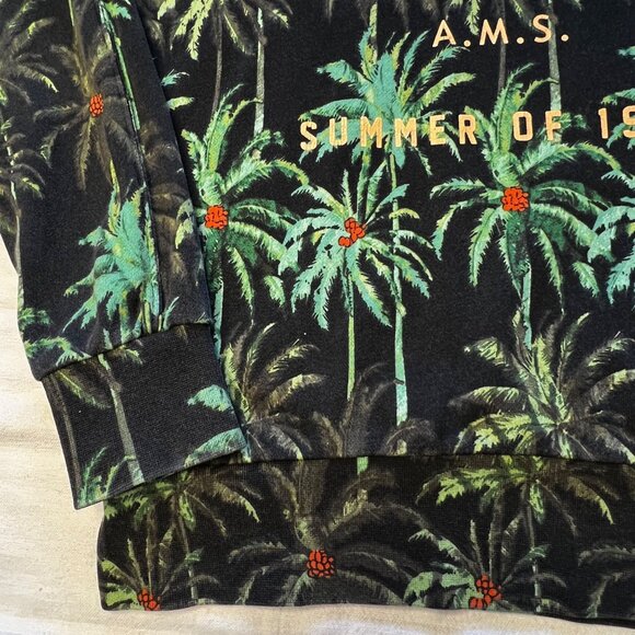 Scotch & Soda All Over Palm Tree Print French Terry Pullover Green Hoodie (M) - Picture 9 of 16